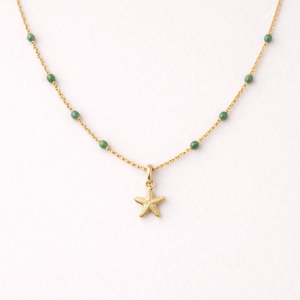 Green Beaded Starfish Necklace - Image 1
